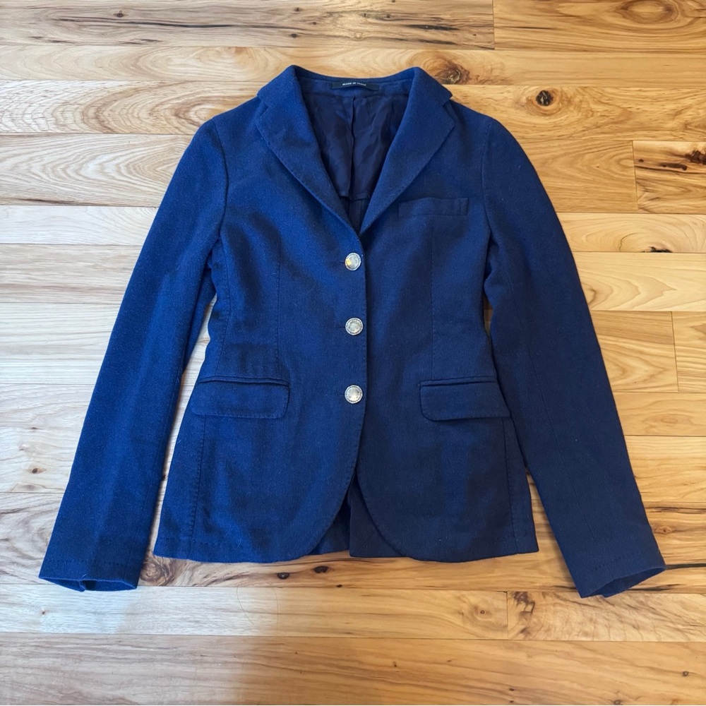 Tagliatore Wool Cotton Knit 3 Button Blazer in Navy